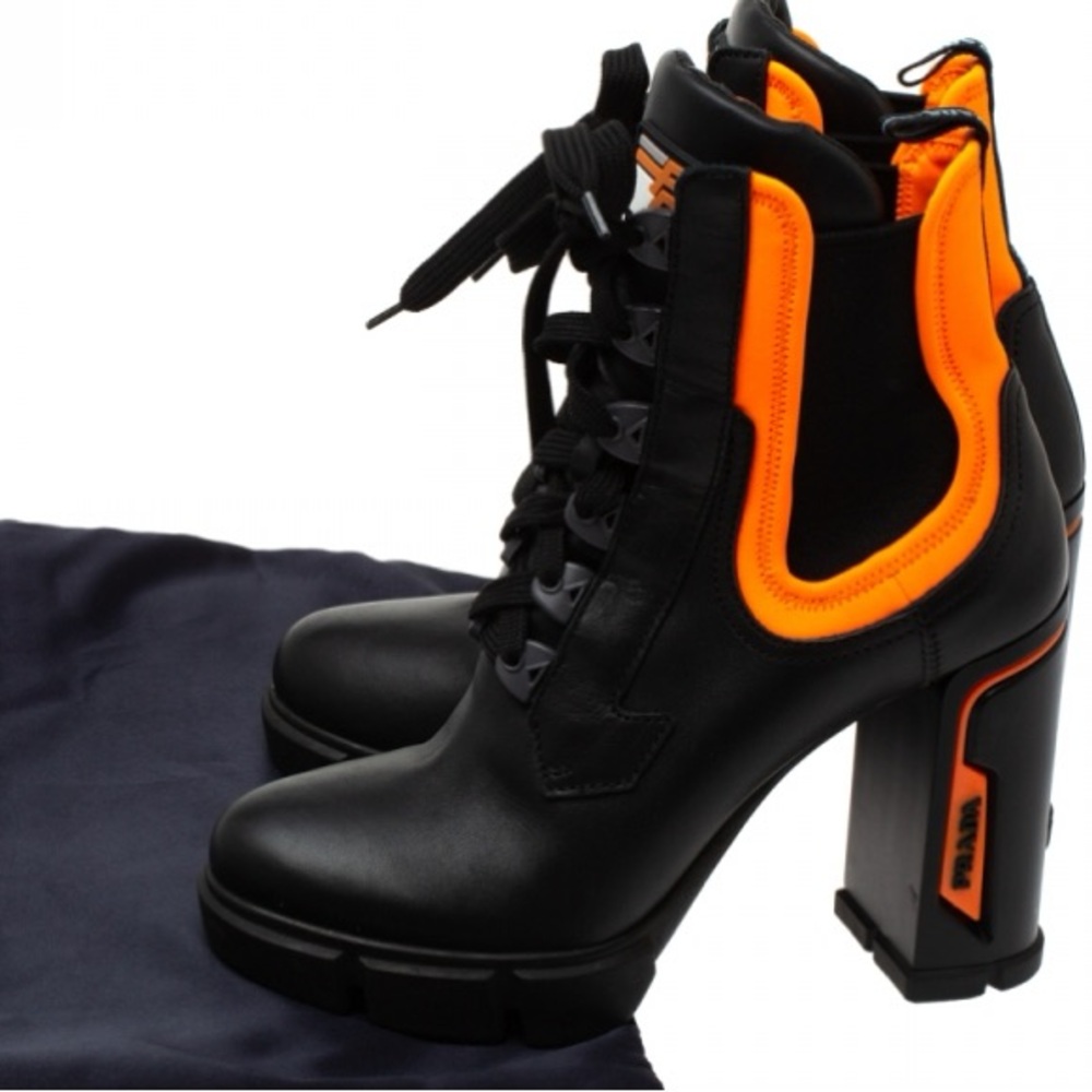 Prada Black and Orange Heeled Boots
